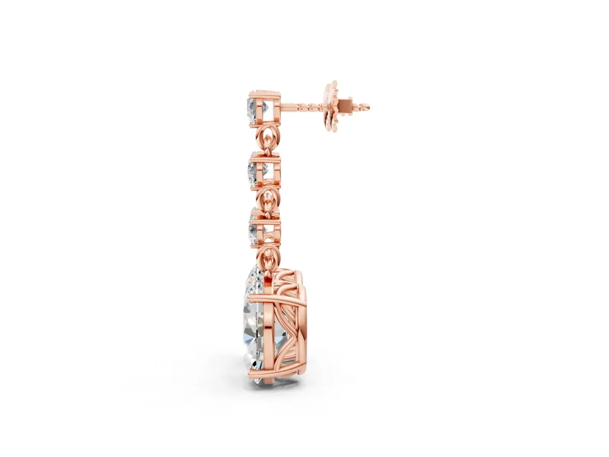 Round and Oval Diamond Drop Earrings Rose gold