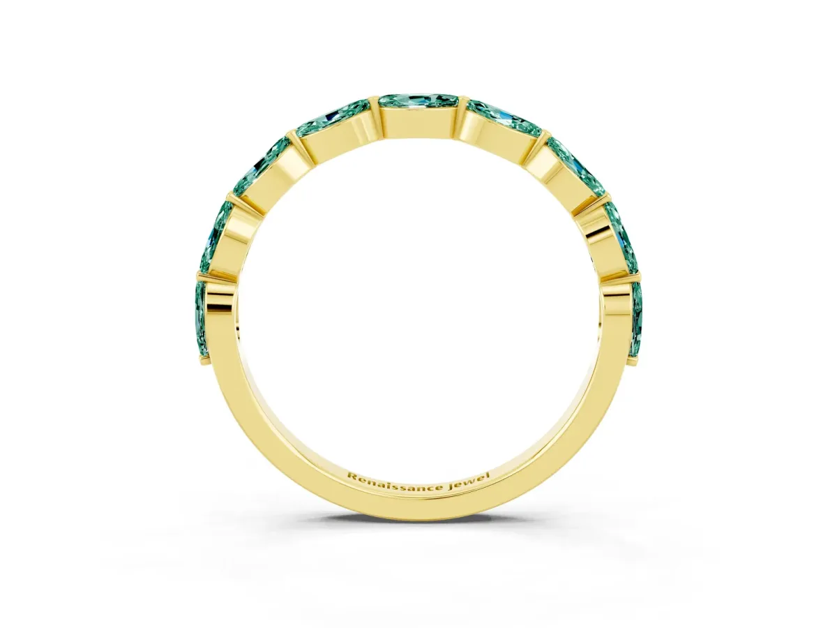 Marquise Green Sapphire Half Eternity Band with Prong Setting Yellow gold
