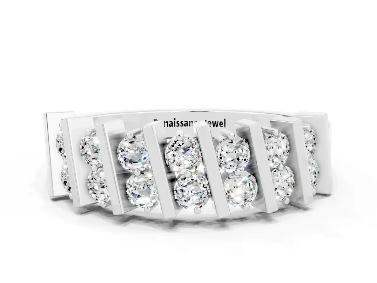 Channel Set Round Moissanite Anniversary Band with Vertical Prongs Silver