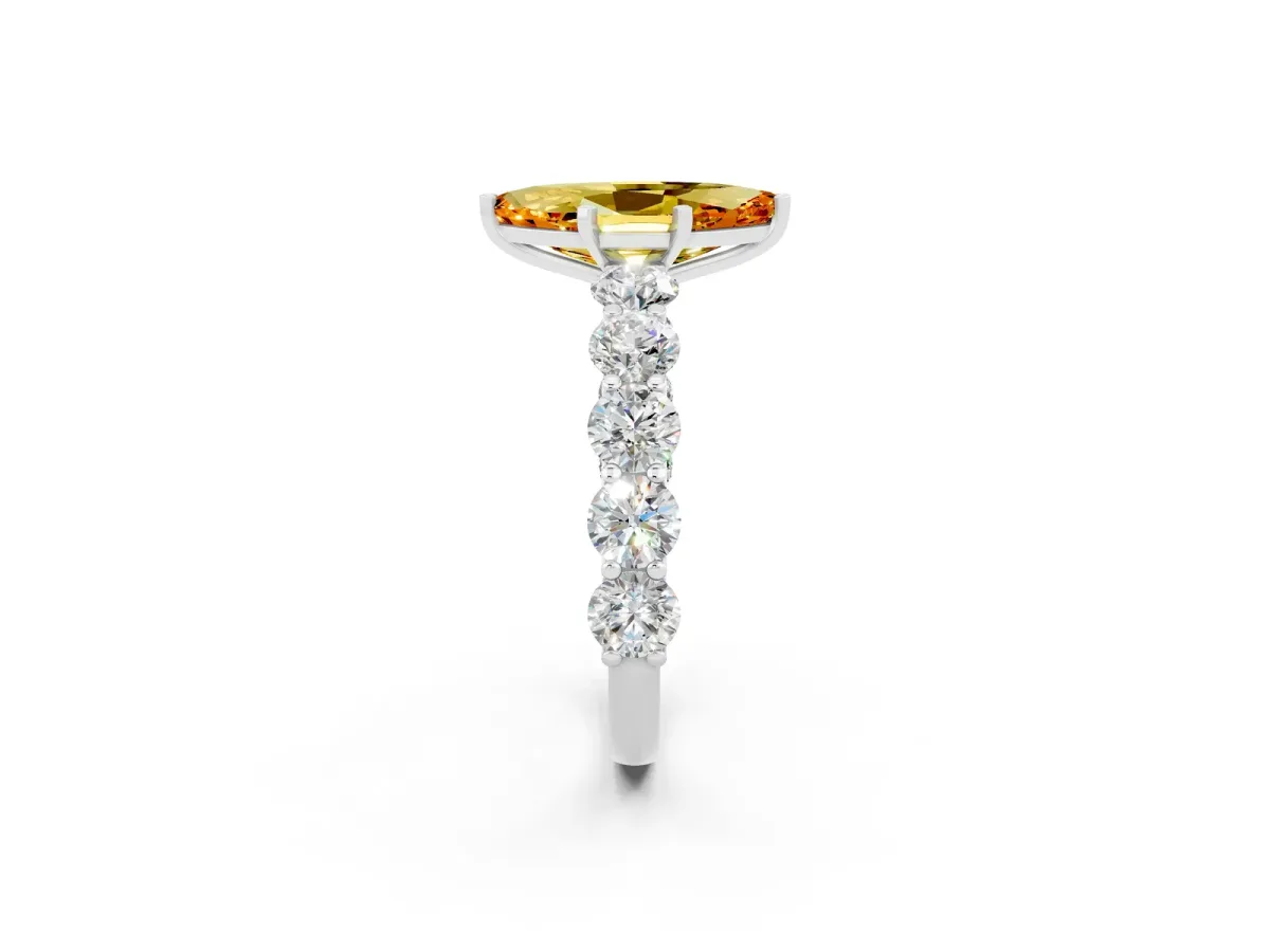 Marquise Cut Citrine Prong Setting with Side Stones on a Pave Band Silver