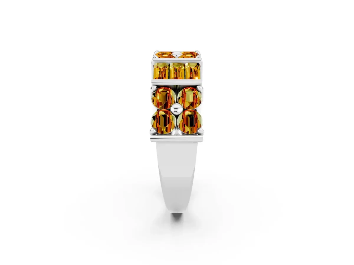 Channel Set Round and Baguette Citrine Anniversary Band with Prong Setting Silver