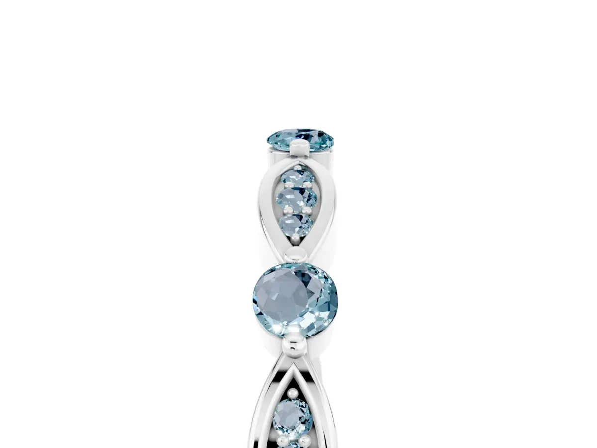 Marquise and Round Aquamarine Milgrain Band with Bezel Setting Silver