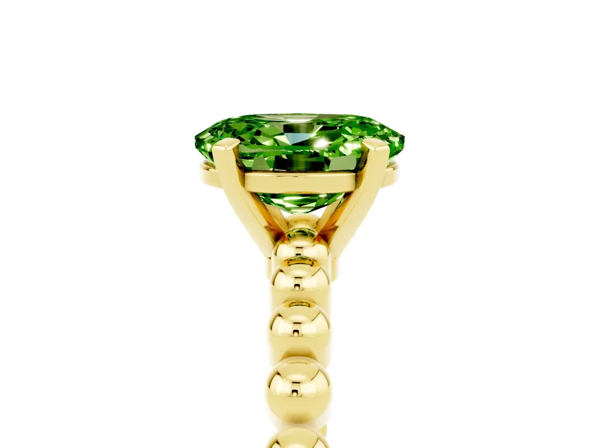 Oval Cut Peridot Solitaire Ring with Beaded Band and Prong Setting Yellow gold