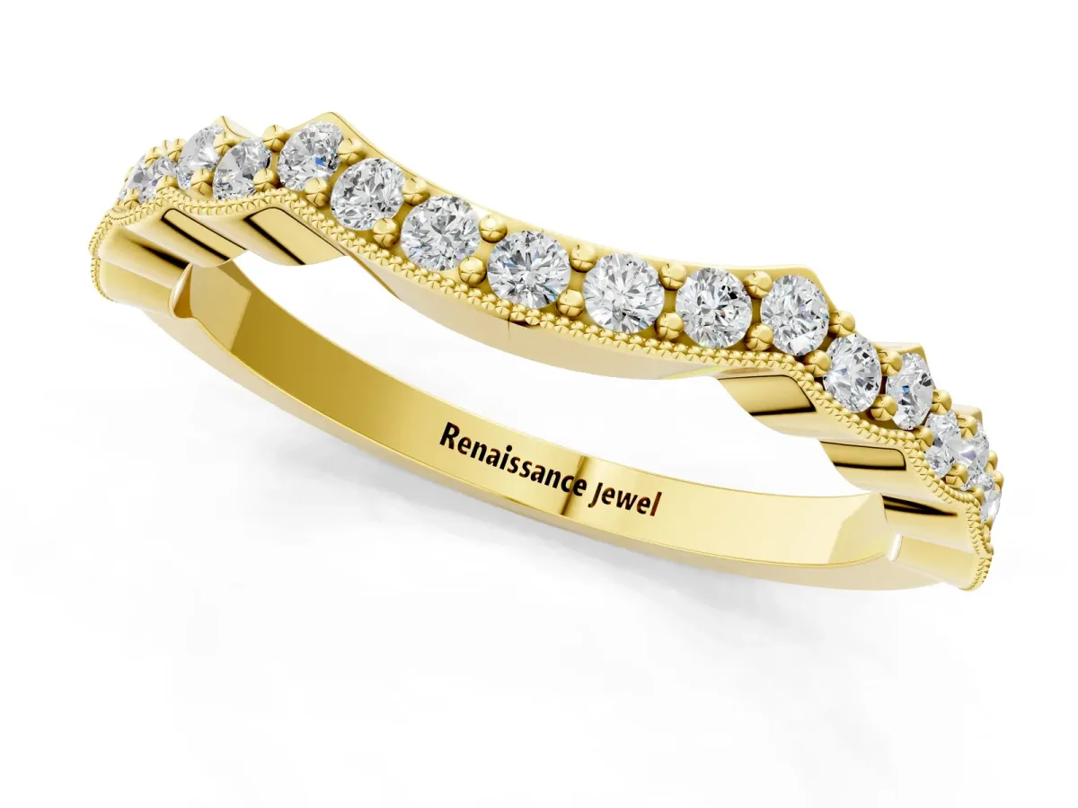 Scalloped Diamond Round Cut Eternity Band with Pavé Setting Yellow gold