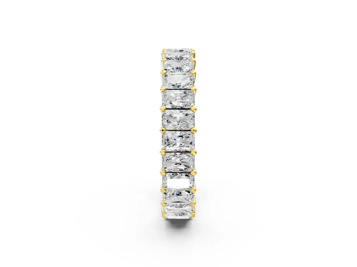 radiant Cut eternity band with shared prong setting Yellow gold