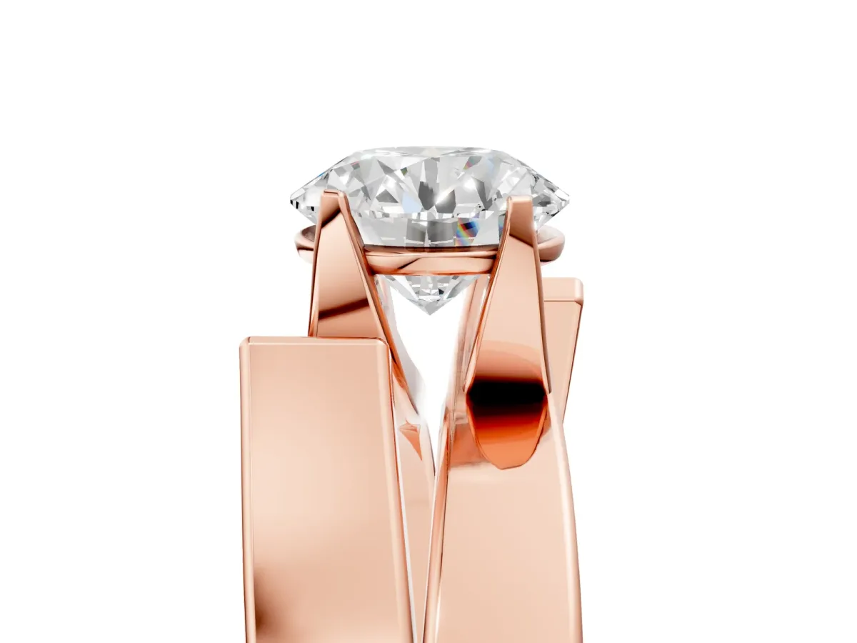 Modern Tension Set Round Cut Diamond Solitaire Wide Band Ring Rose gold