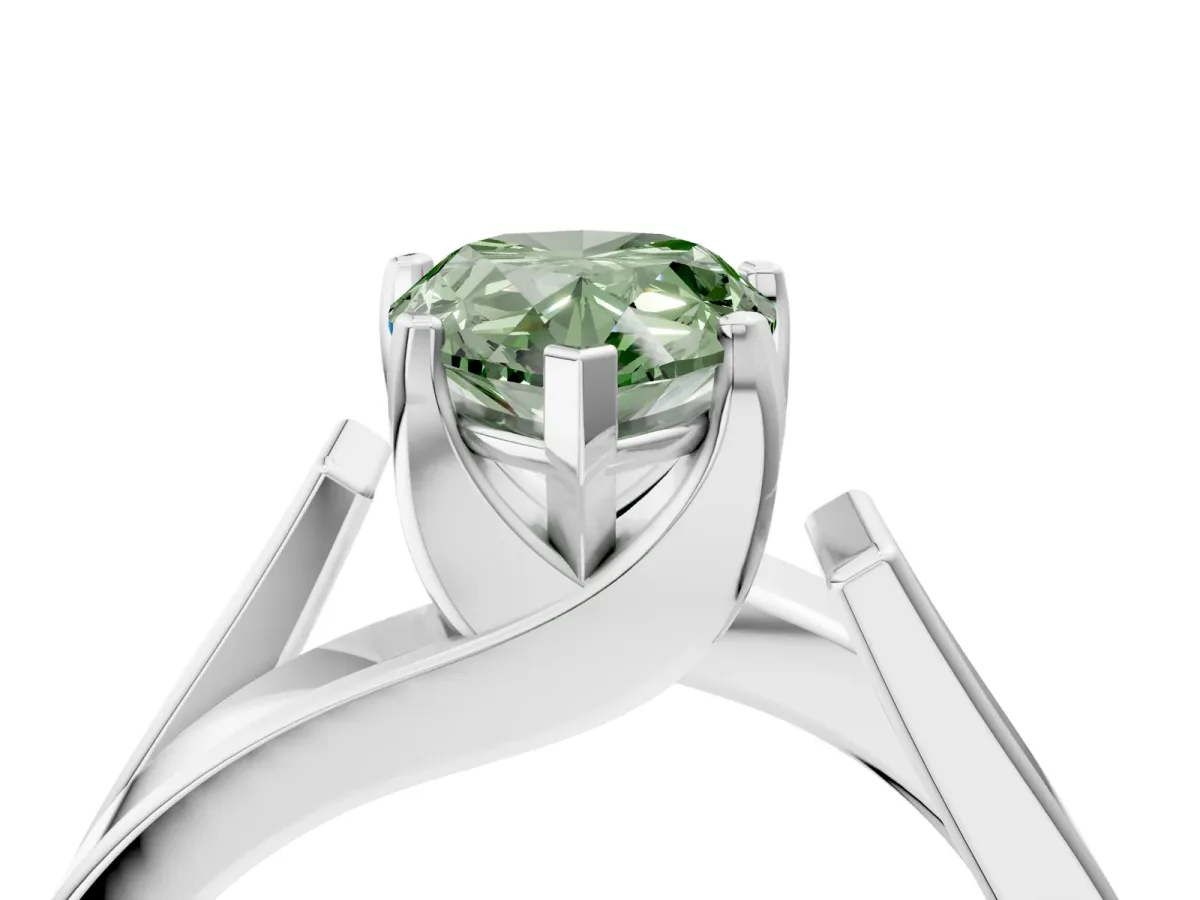 Fancy Green Modern Tension Set Pear Cut Diamond Solitaire Wide Band Ring Silver