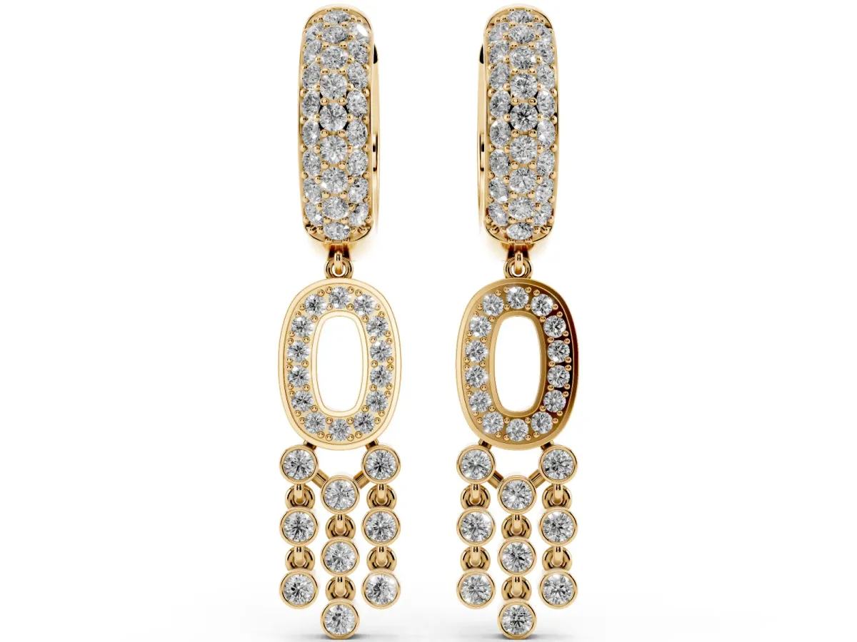 Round Diamond Initial O Huggie Hoop Earrings Yellow gold