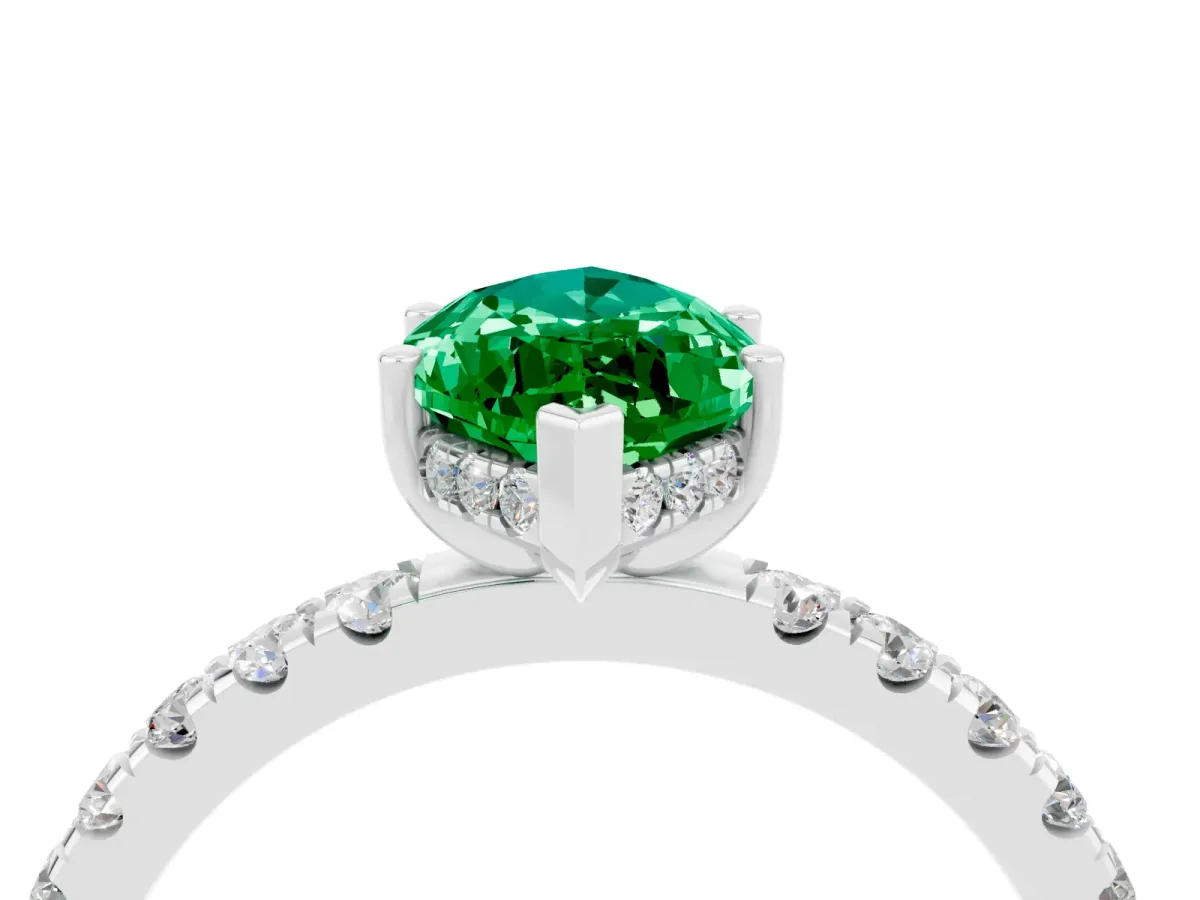 Marquise Cut Emerald Pave Band Solitaire Ring with Round and Prong Setting Platinum