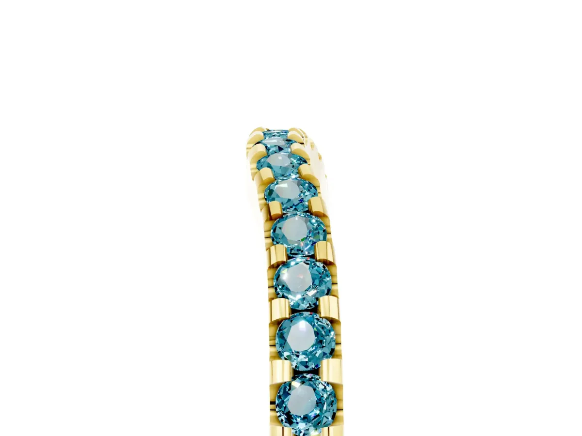 Round Blue Topaz Pavé Curved Wedding Band Yellow gold