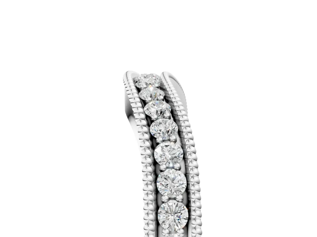 Pavé Round Diamond Contour Band with Milgrain Edge Silver