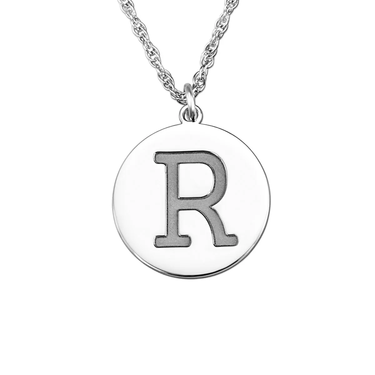 Round Initial Pendant Necklace White gold