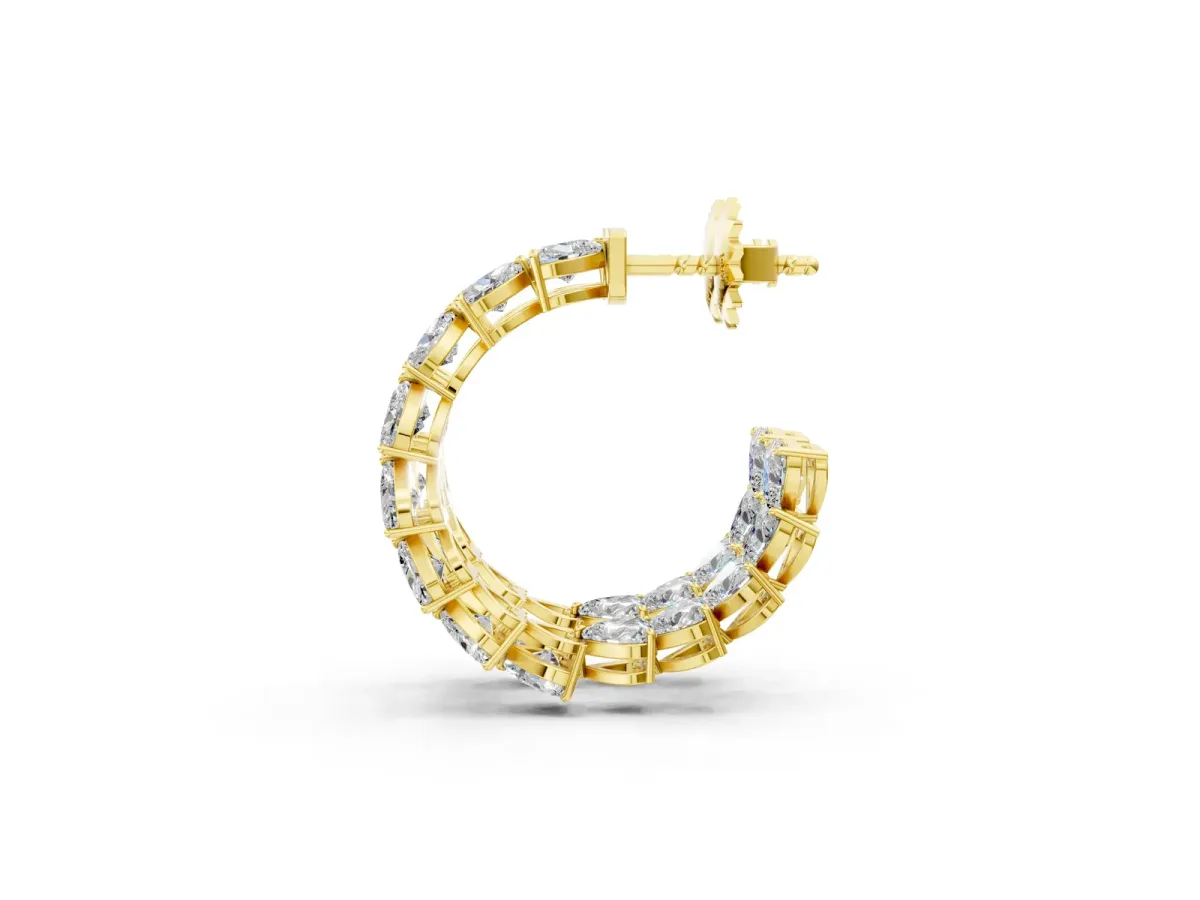 Heart Diamond Huggie Hoop Earrings Yellow gold