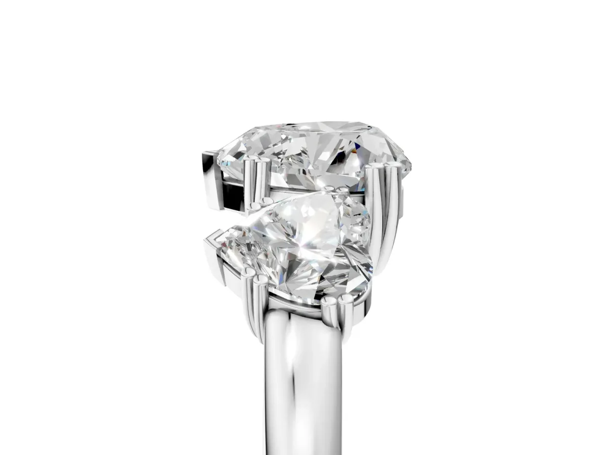 Three-Stone Emerald Cut Cut Diamond Ring with Channel Set Band and Four-Prong Setting Silver
