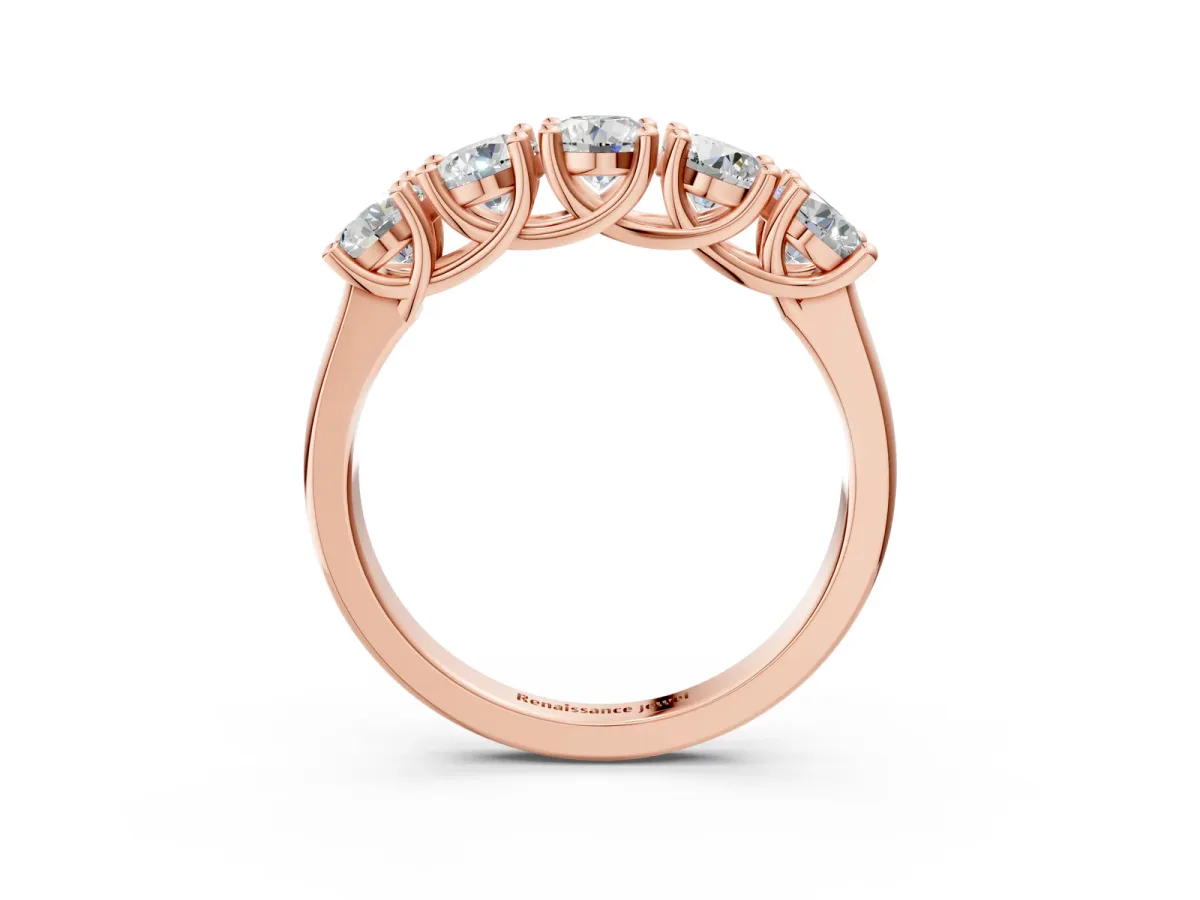 Five-Stone Round Diamond Prong-Set White Gold Band Rose gold