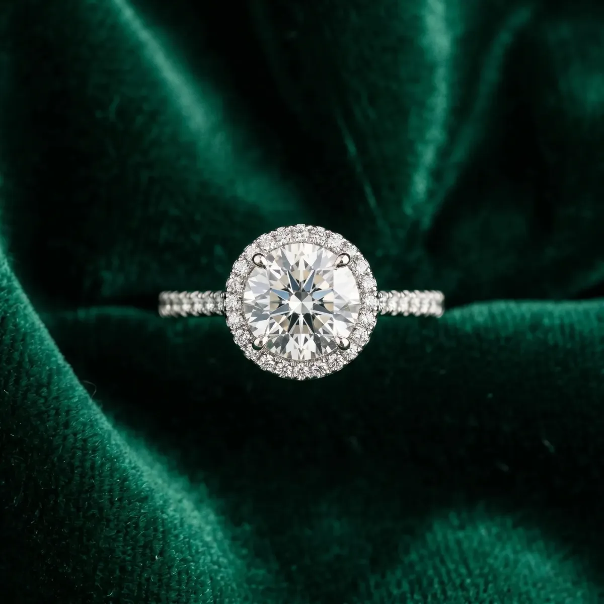 Cushion Cut Halo Solitaire Engagement Ring with Round Diamond and Four-Prong Setting Silver