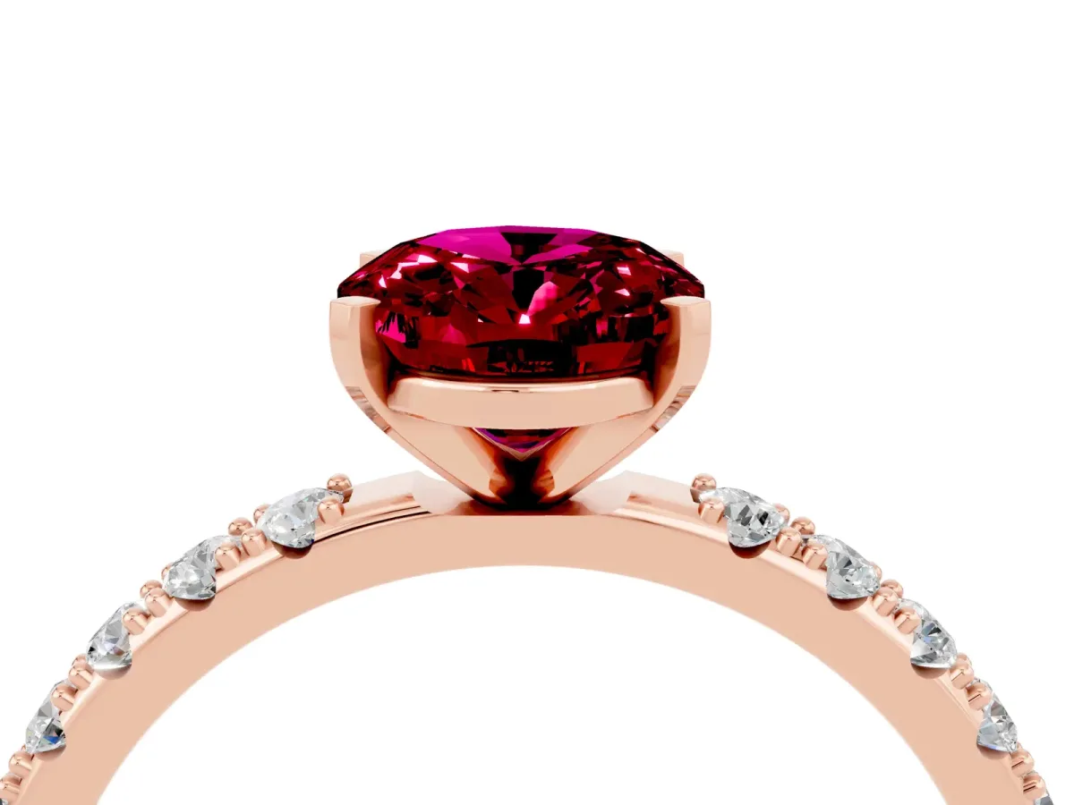 Oval Cut Garnet Solitaire Pavé Band with Four-Prong Setting Rose gold