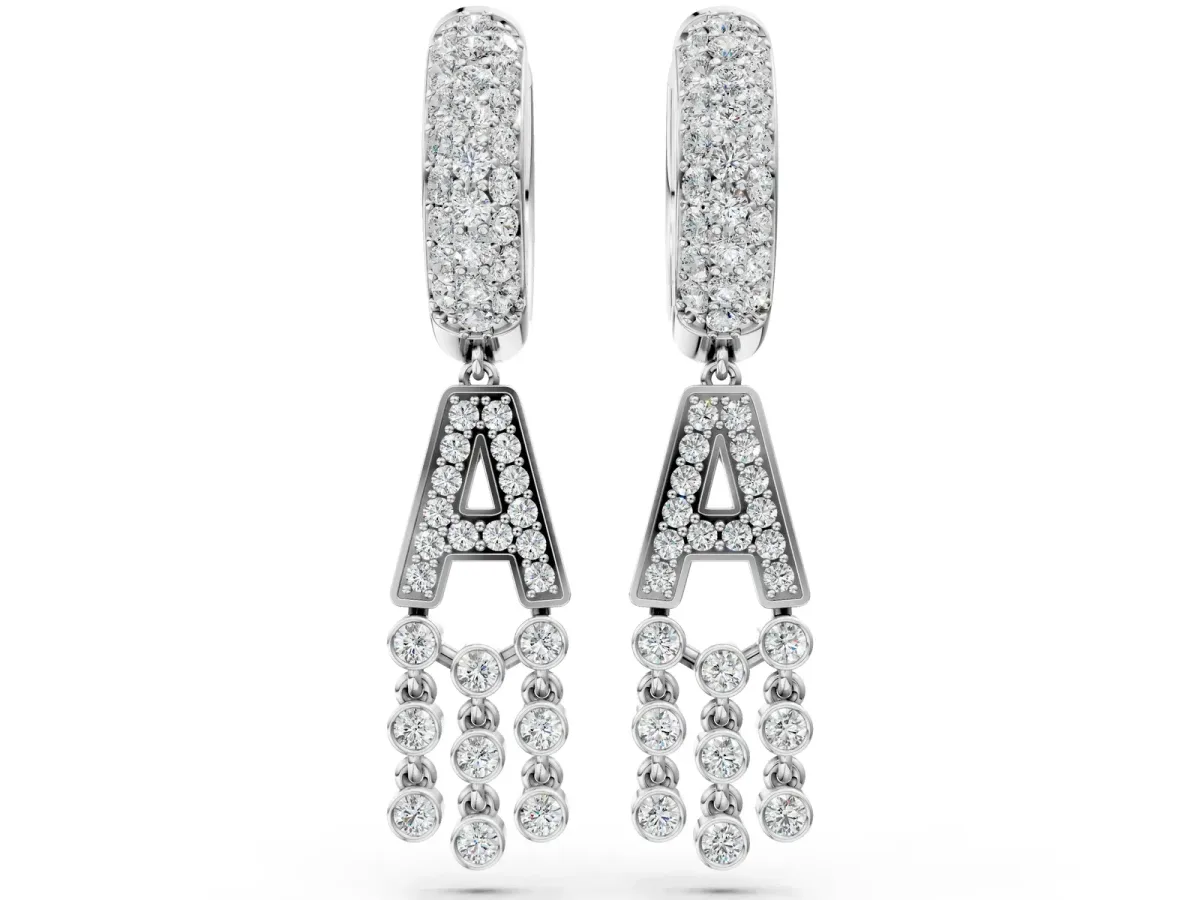 Round Diamond Initial A Huggie Hoop Earrings Silver