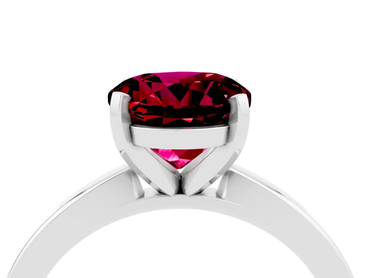 Round Cut Garnet Solitaire Engagement Ring with Classic Band and Four-Prong Setting Silver