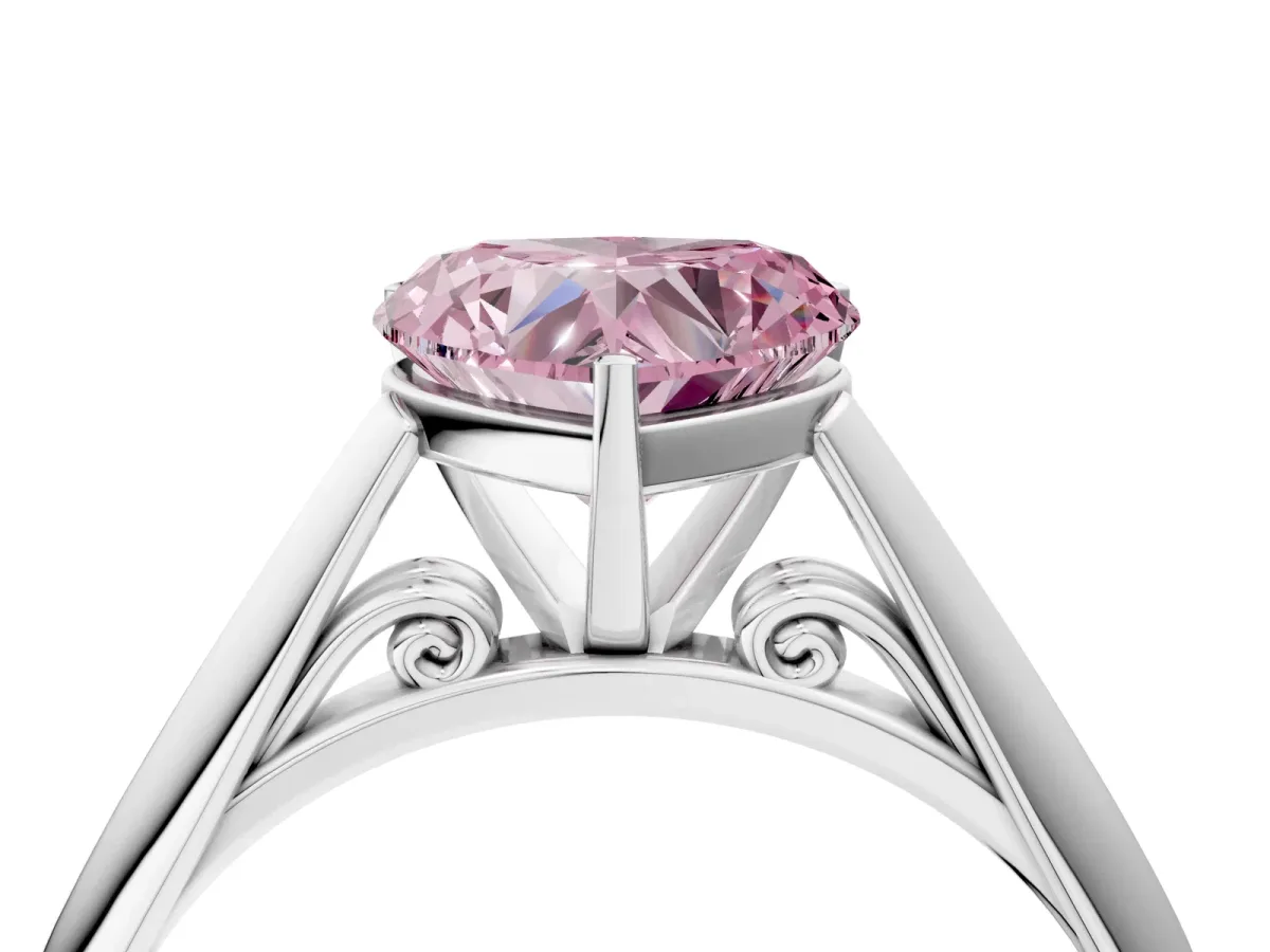 Fancy Pink Heart Cut Diamond Solitaire Engagement Ring with Cathedral Setting and Four-Prong Mount Silver