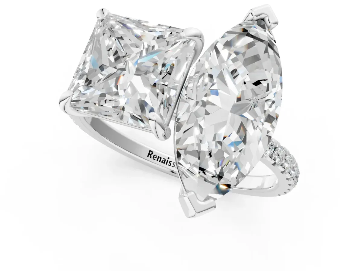 Marquise and Princess Toi Moi Ring with Prong Setting and Micro Pave Band Silver