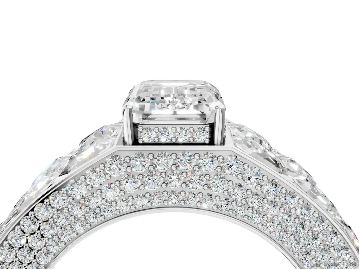 Emerald Cut Diamond Radiant Pavé Mens Ring Platinum
