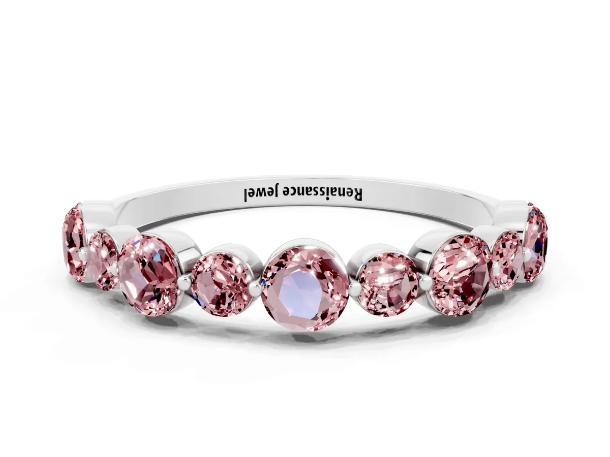 Round Morganite Scalloped Prong Set Eternity Band Platinum
