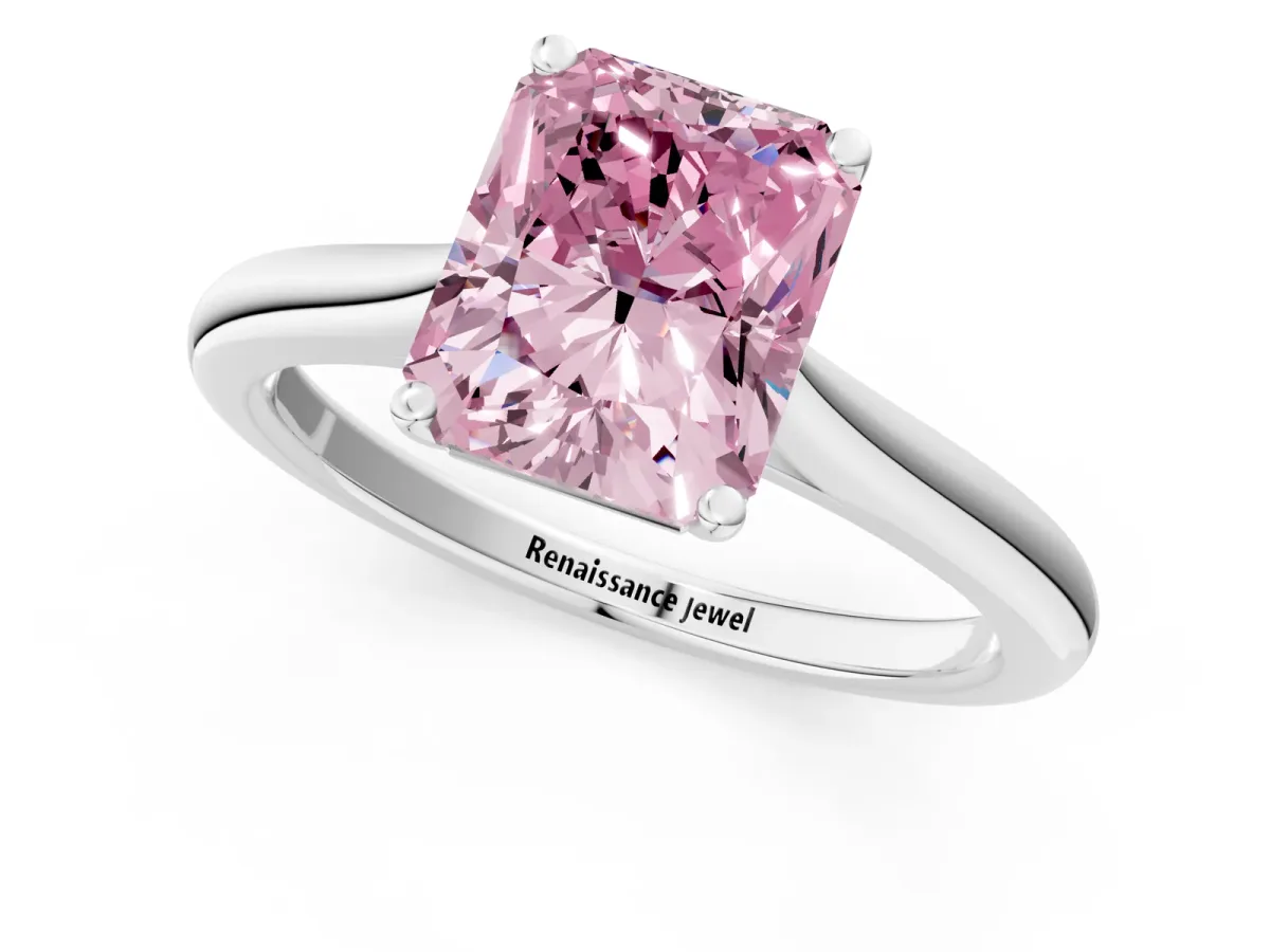 Fancy Pink Radiant Cut Cut Solitaire Ring with Cathedral Band and Four-Prong Setting Platinum