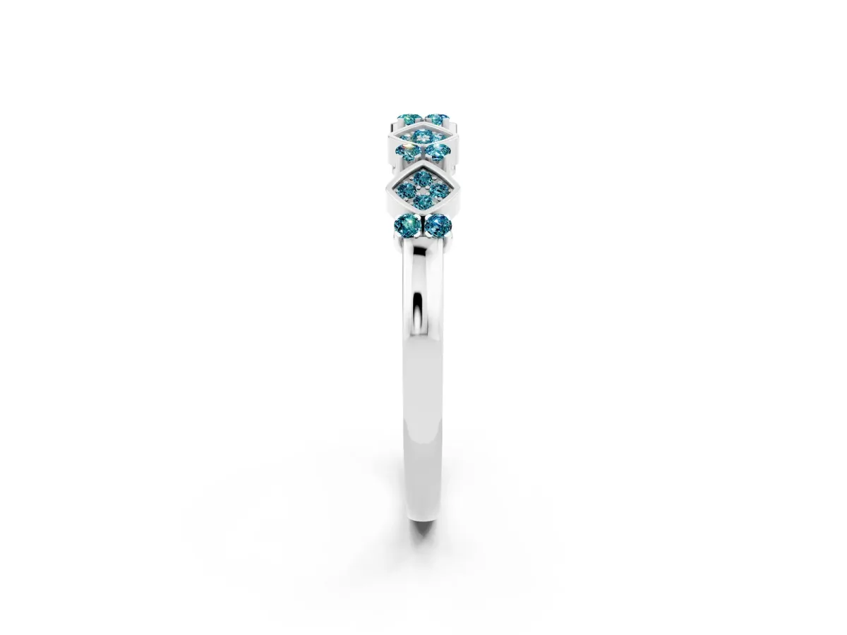 Pavé Cushion Blue Topaz Cluster Eternity Band with Prong Setting Silver