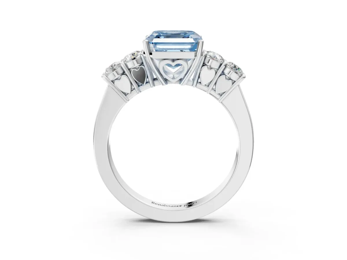 Fancy Blue Asscher Cut Cut Diamond Five-Stone Prong Set White Gold Ring Platinum