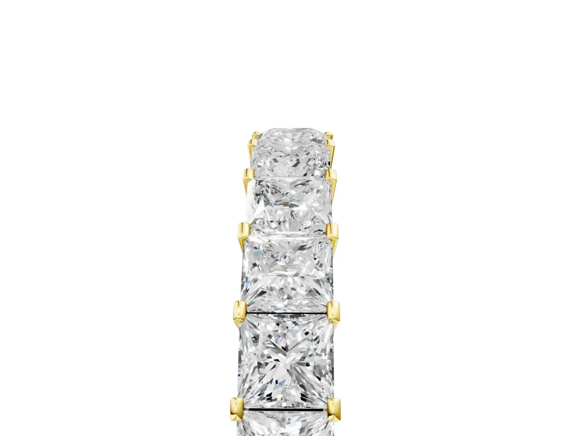 Princess Cut Diamond Eternity Band with Channel Setting and Shared Prong Yellow gold
