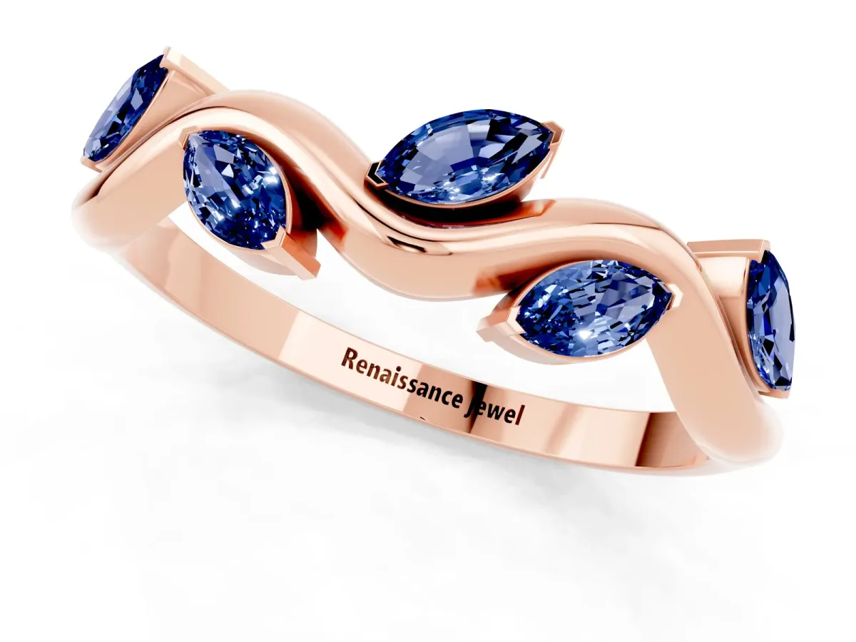 Marquise Blue Sapphire Twisted Band with Prong Setting Rose gold