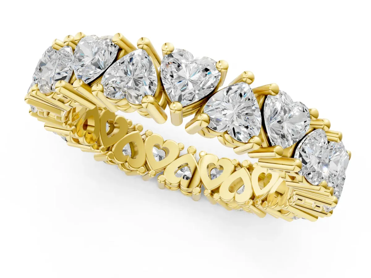 Heart Cut Eternity Band with Shared Prong Setting Yellow gold