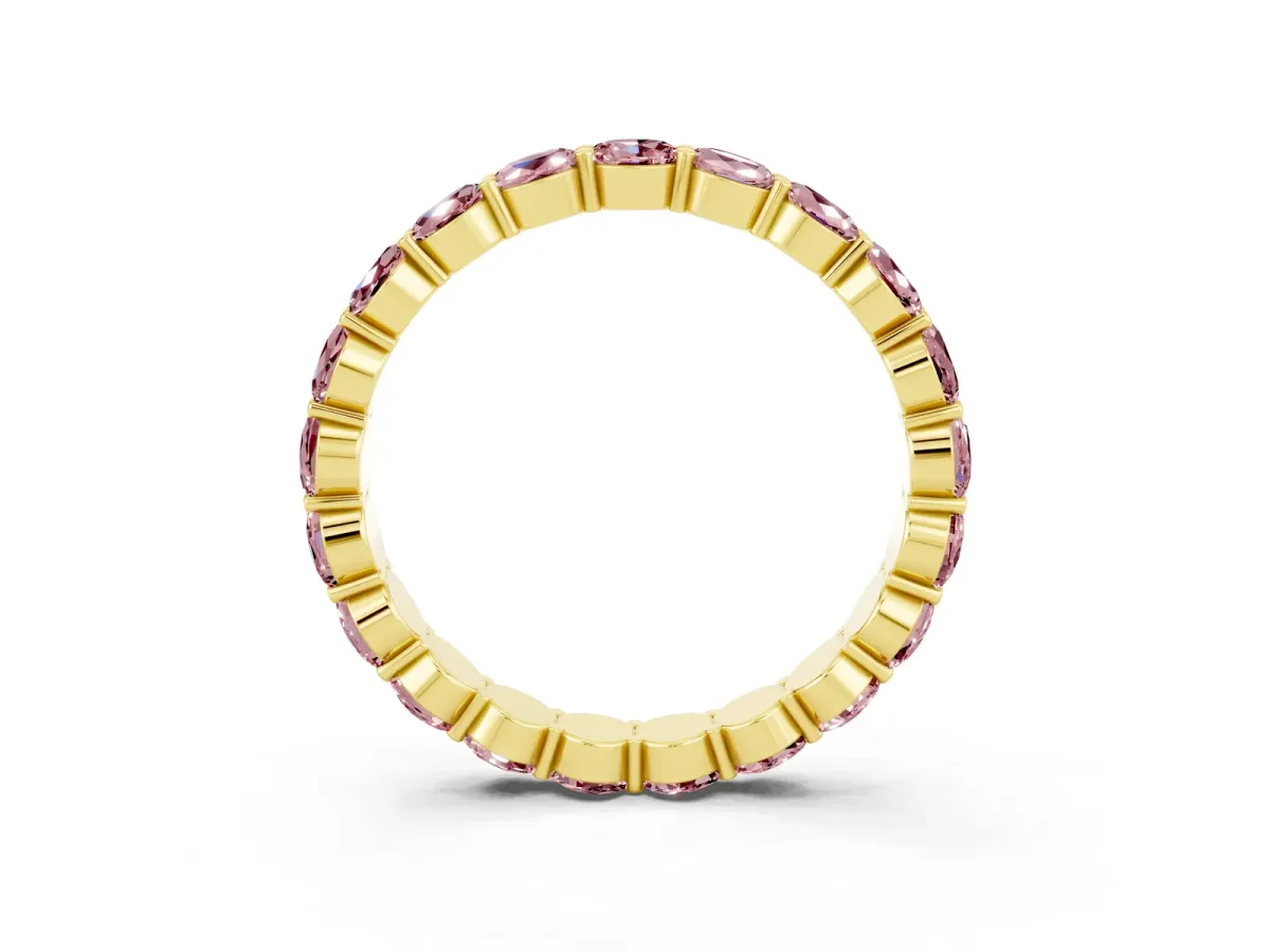 Round Morganite Eternity Band with U-Prong Setting Yellow gold