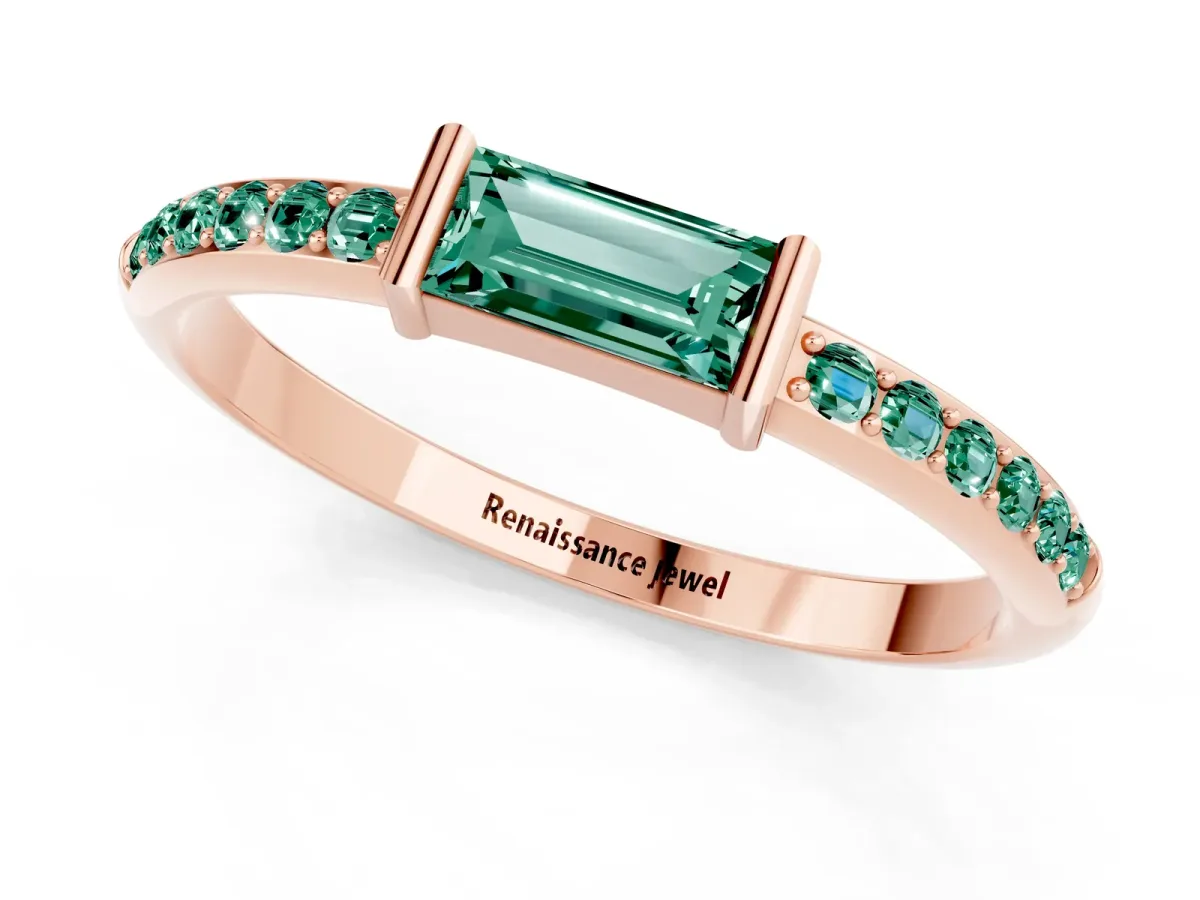 Baguette Green Sapphire Pavé Band with Bar Setting Rose gold