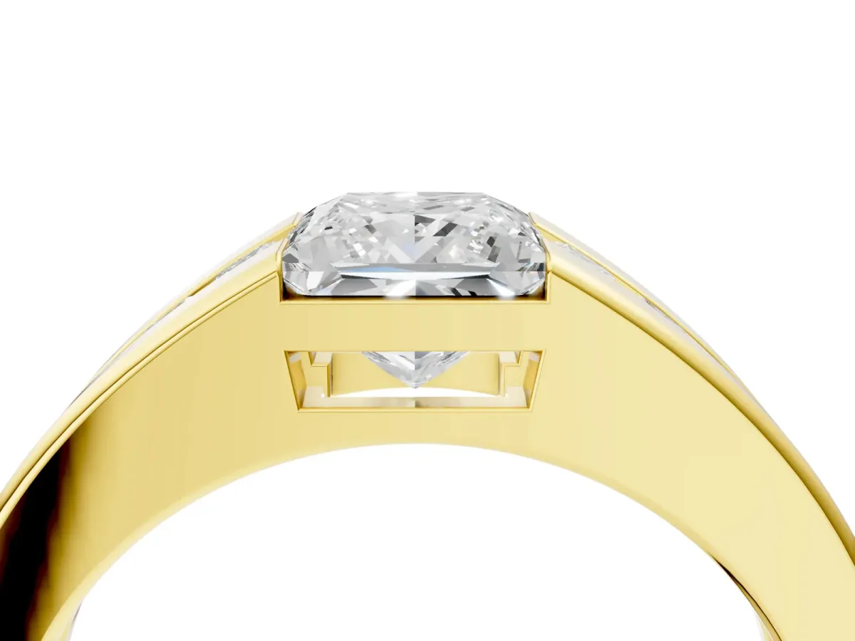 Princess Diamond Channel Set Mens Ring Yellow gold