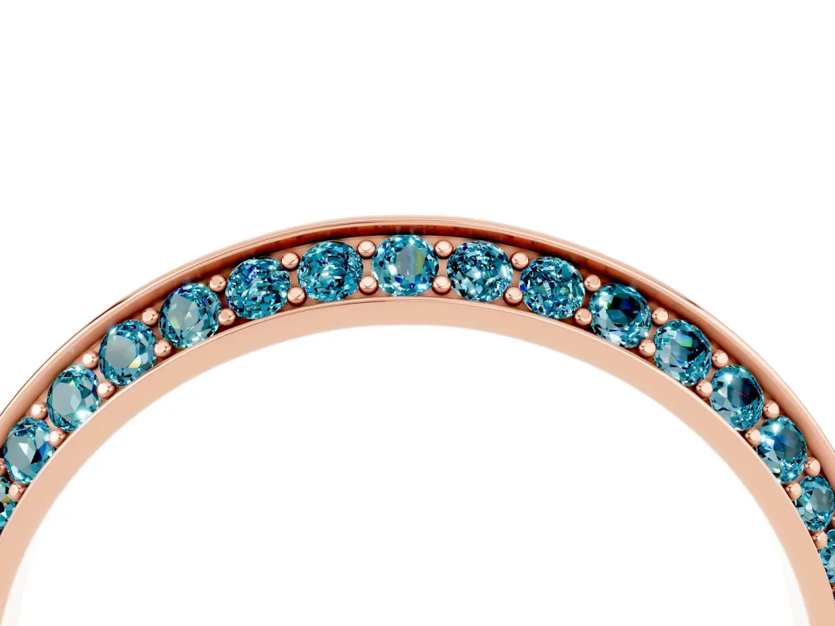 Double Row Pavé Round Blue Topaz Eternity Band with Channel Setting Rose gold