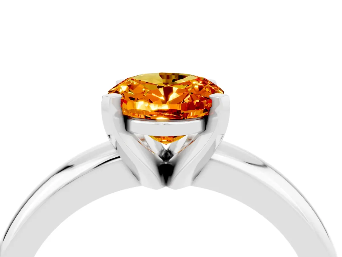 Oval Cut Citrine Solitaire Engagement Ring with Round Band and Four-Prong Setting Silver