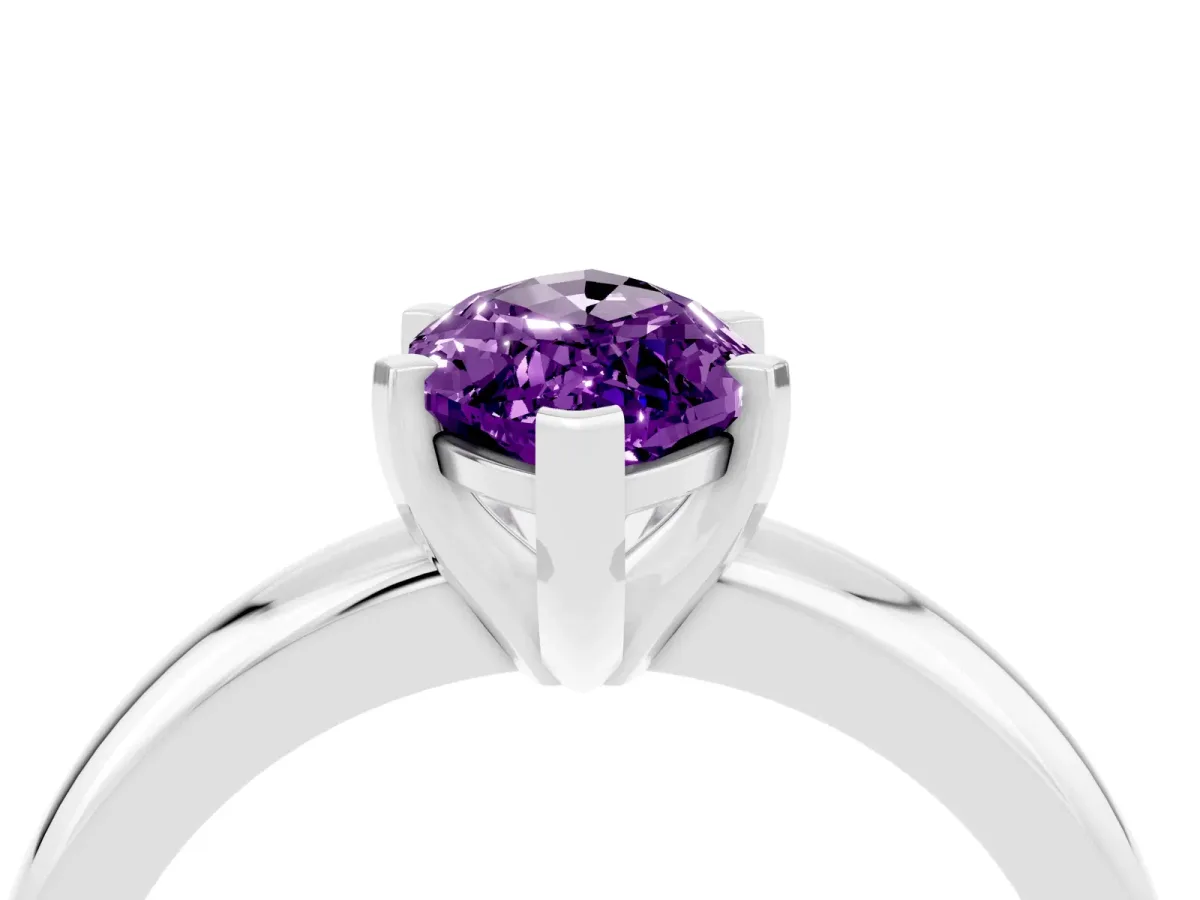 Marquise Cut Amethyst Solitaire Engagement Ring with Round Band and Four-Prong Setting Silver