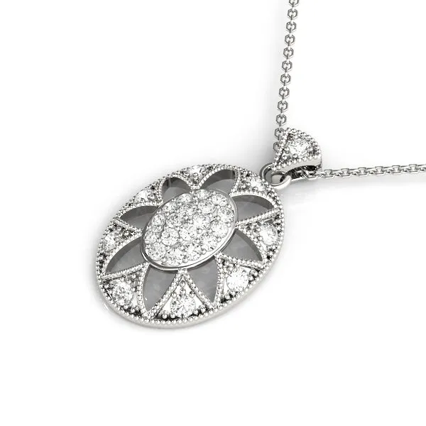 Pavé Oval Milgrain Pendant White gold