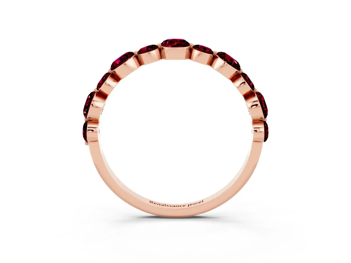 Round Garnet Scalloped Prong Set Eternity Band Rose gold