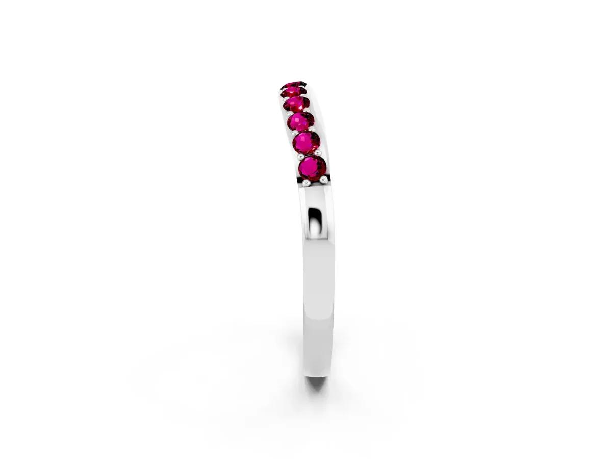 Round Garnet Curved Wedding Band with Channel Setting White gold