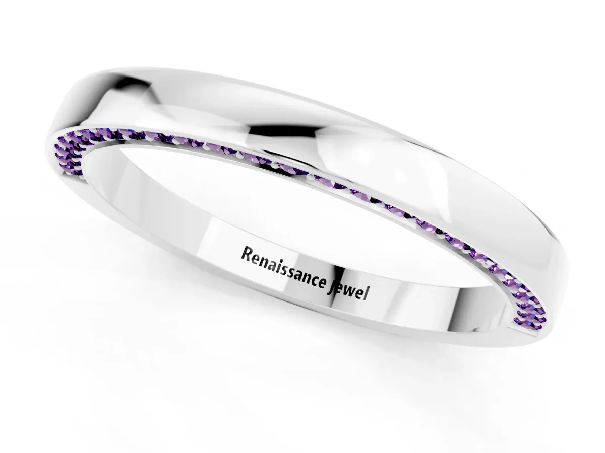 Pavé Round Amethyst Channel Set Band White gold