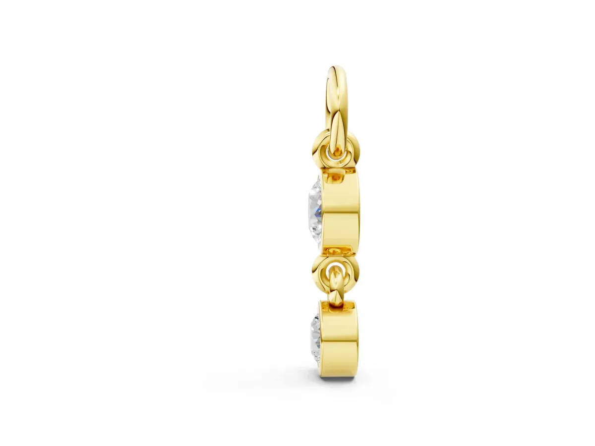 Round Diamond Double Drop Huggie Charm Yellow gold