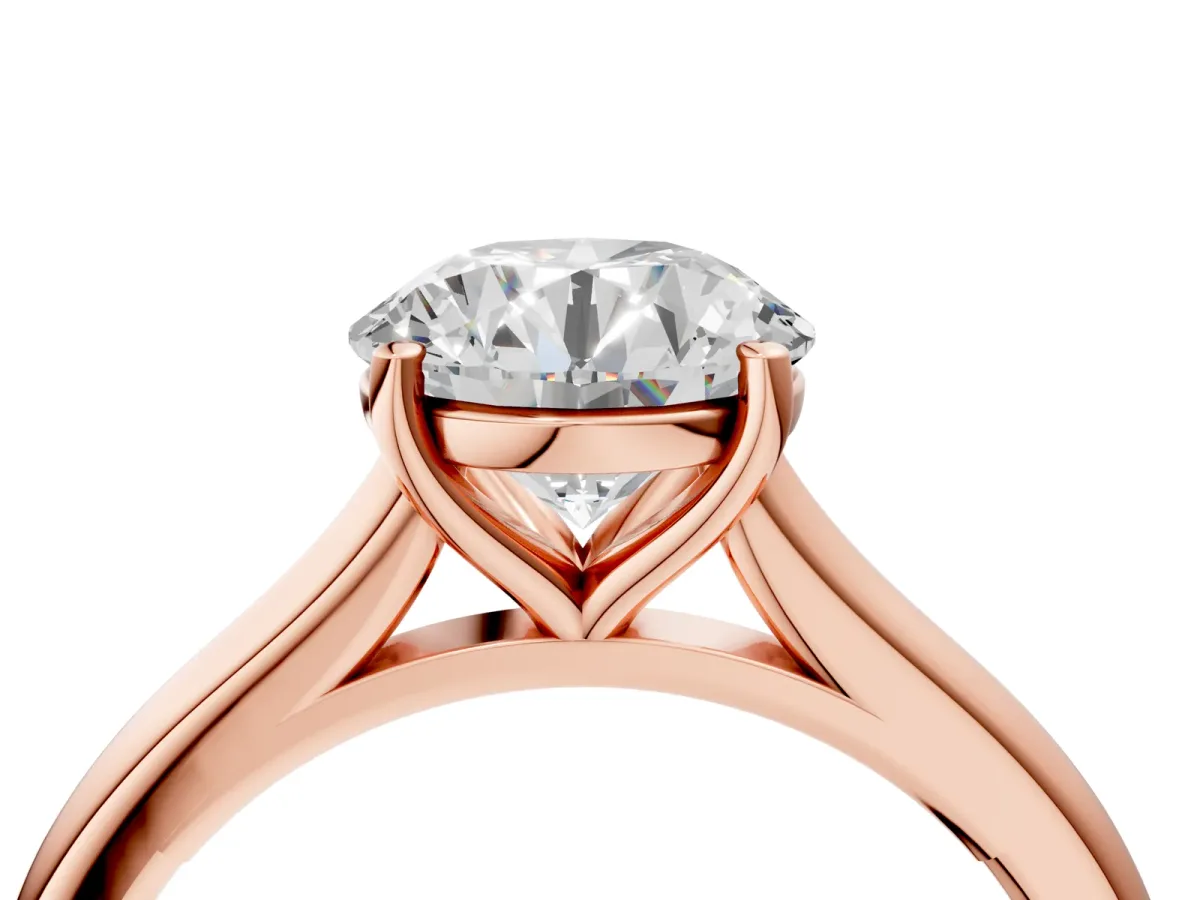 Round Cut Cut Solitaire Ring with Cathedral Band and Four-Prong Setting Rose gold