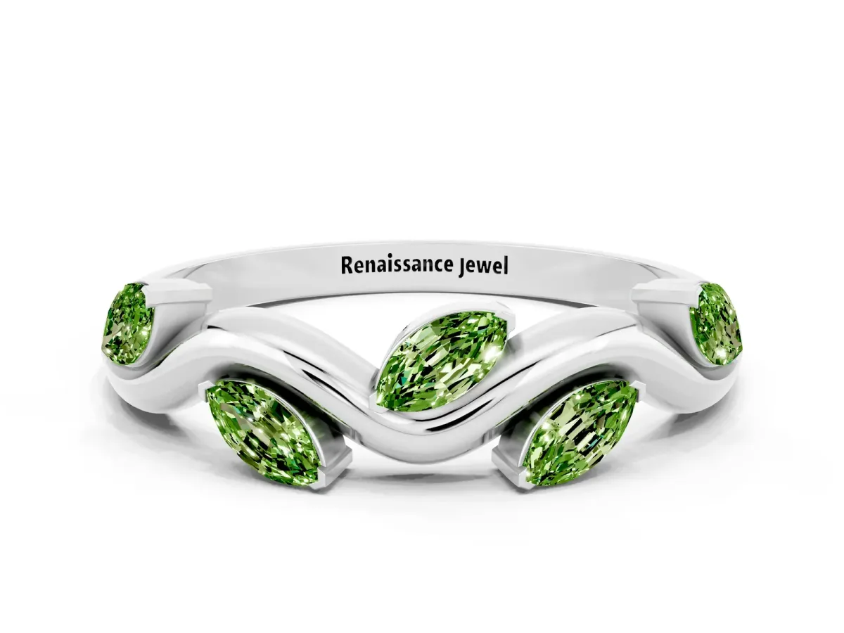 Marquise Peridot Twisted Band with Prong Setting Platinum