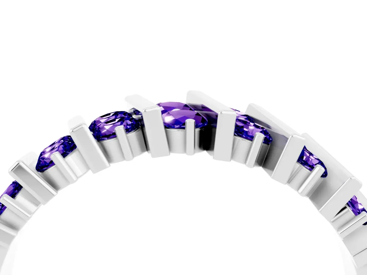 Channel Set Round Tanzanite Anniversary Band with Vertical Prongs Silver