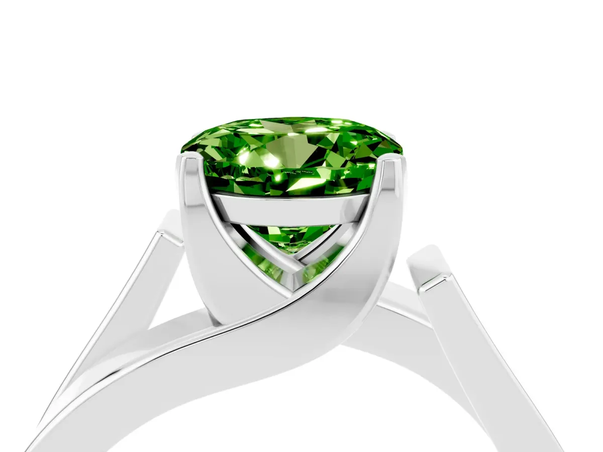 Modern Tension Set Round Cut Peridot Solitaire Wide Band Ring Silver