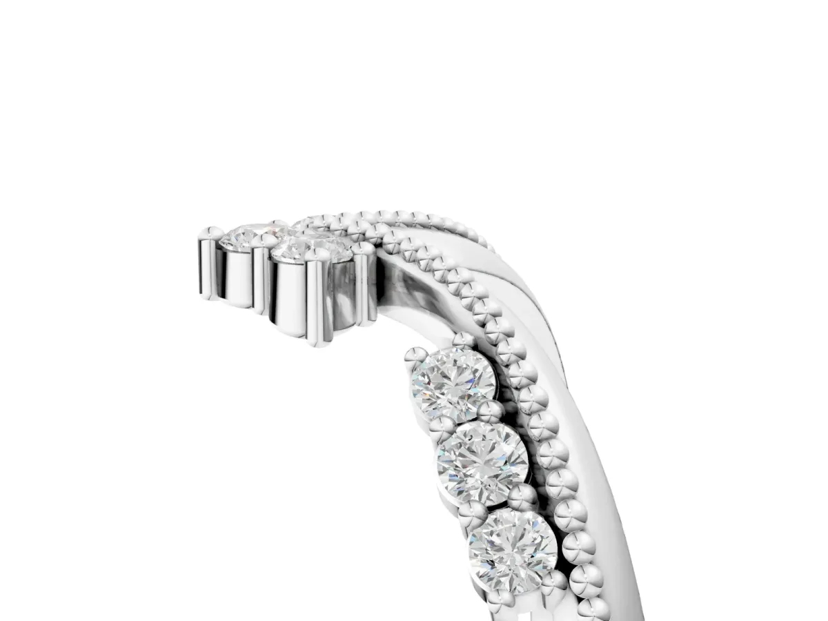 Diamond Chevron Milgrain Band with Round Cut Stones and Prong Setting Silver