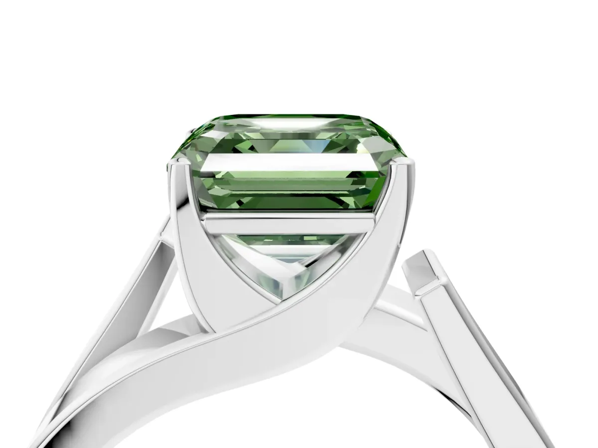 Fancy Green Modern Tension Set Asscher Cut Diamond Solitaire Wide Band Ring Silver